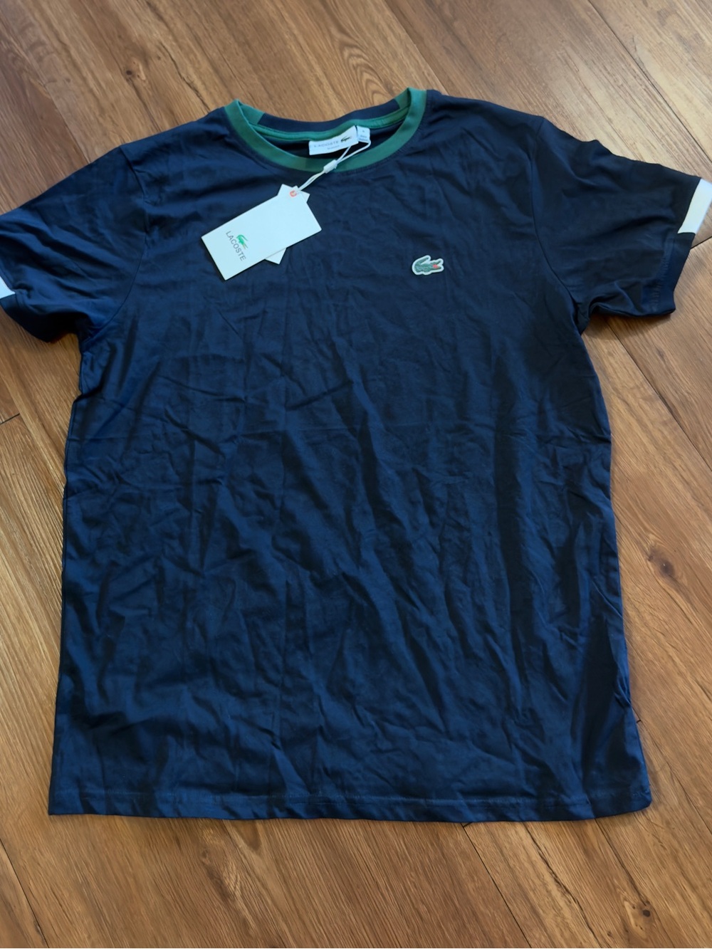Lacoste Men's Navy Crewneck T-Shirt with Green Trim